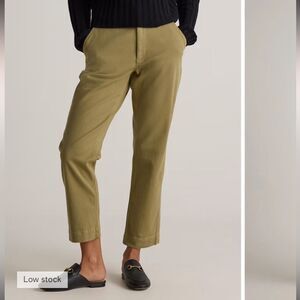 Quince Organic Stretch Cotton Twill Straight Leg Cropped Pants Olive Green sz 12